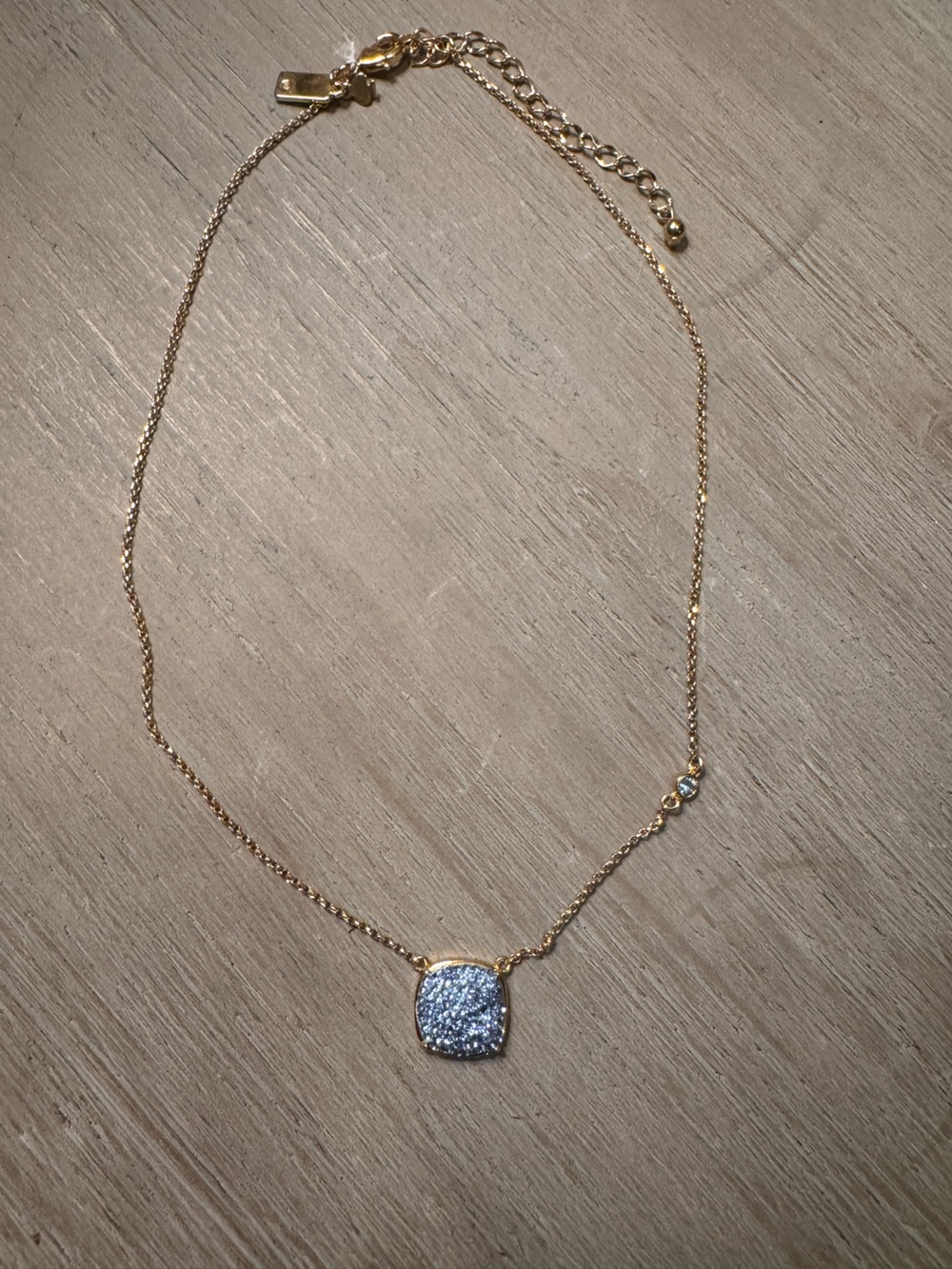 Kate Spade Gold Chain Necklace with Sparkling Blue Druzy Pendant